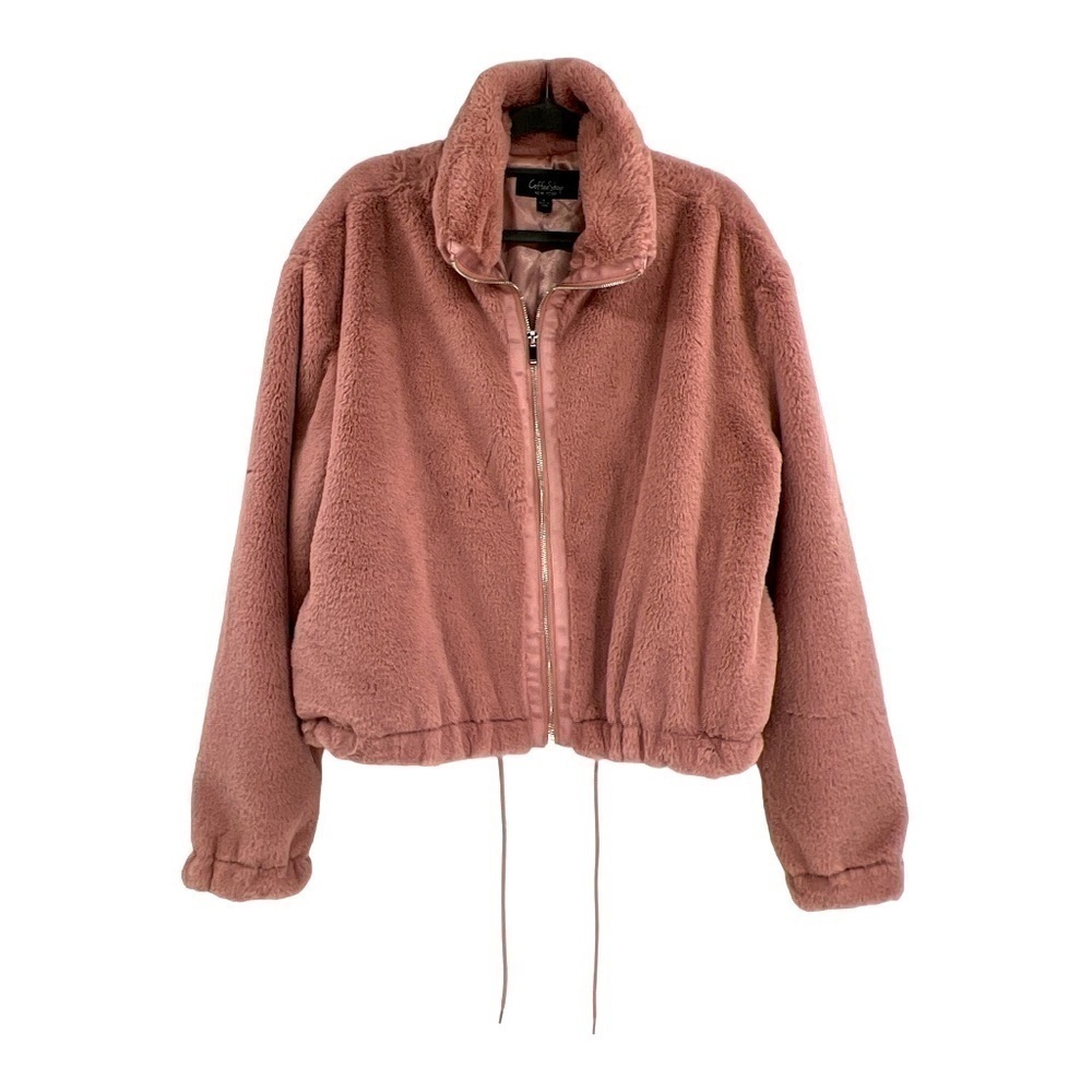 Coffee Shop Dusty Pink Jacket Faux Fur zip front bomber size XL - Picture 4 of 12